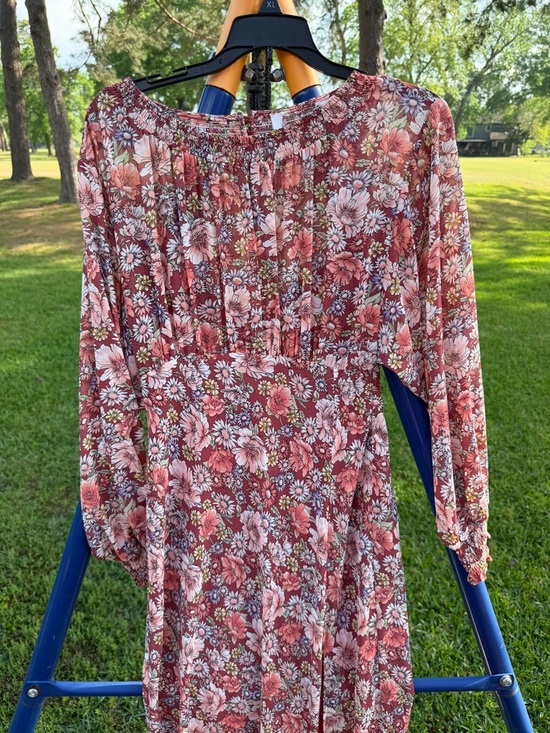 ASTR The Label Floral Midi Dress Small Pink Smocked Long Sleeve Boho Cottagecore - Picture 2 of 7